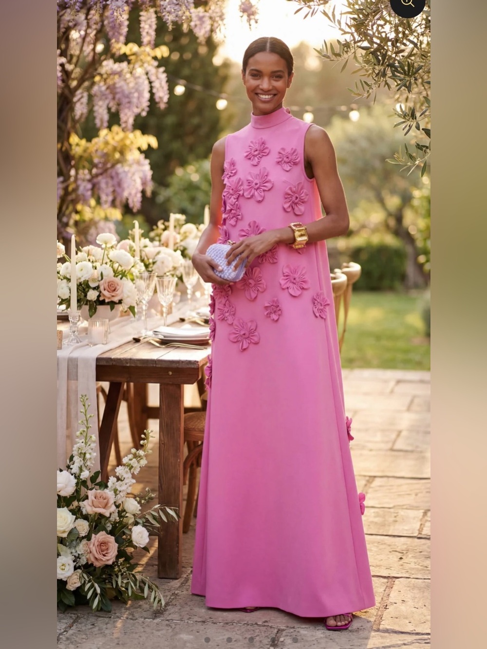 Adeline Sleeveless Pink Floral Applique Maxi Dress